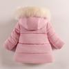 Flores Otoño Invierno Chaqueta Niñas Cuello de Piel Mantener Caliente Abrigo Princesita Capucha Cremallera Ropa Exterior Bebé 1-5 Años Ropa Niños
