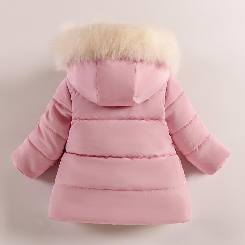 Flores Otoño Invierno Chaqueta Niñas Cuello de Piel Mantener Caliente Abrigo Princesita Capucha Cremallera Ropa Exterior Bebé 1-5 Años Ropa Niños