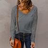 Fall and Winter New Arrival Cut Out Stripes V Neck Long Sleeves T-shirt Female 2024 Fashion Fashion Plus Size Pullover Bottoming Shirt Tops Female