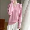 Women's Large V-Neck Cashmere Wool Sweater: Solid Color, Loose Fit, Soft Knitted, Thickened for Autumn & Winter.