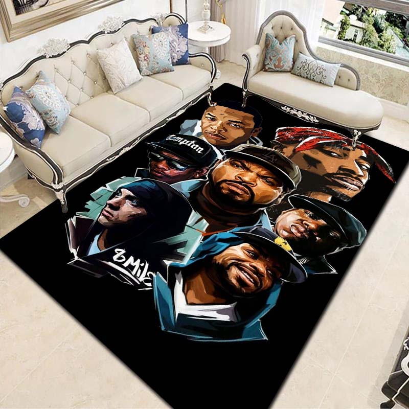 Tappeto con Stampa Leggenda Rapper Hip Hop Tappetino Antiscivolo per Pavimento Tappeto con Ritratto Vintage per Soggiorno Camera da Letto Decorazione Casa Regalo per Fan