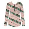 Christmas Pattern Zipper T-shirt, Casual Long-sleeved Top, Suitable for Spring and Autumn, Suitable for Home and Outdoor Wear