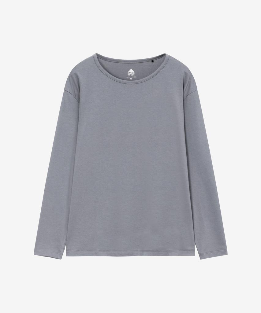 BASIC HOUSE Women'S Flowy Spandex U-Neck Oversized Long-Sleeve T-Shirt Dark Gray