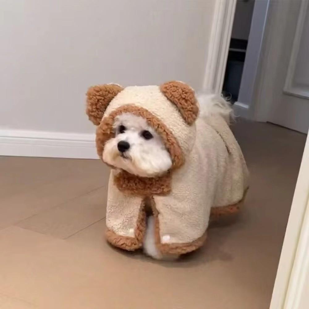 Thick Fleece Pet Cape Cloak Bear Ear Design Pet Sleeping Blanket for Small Medium Cats Dogs