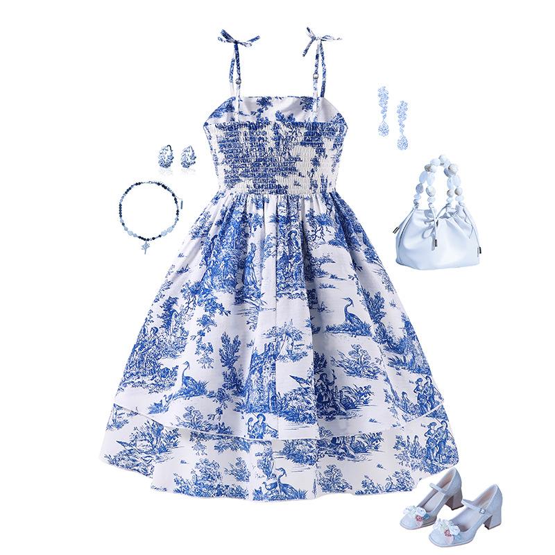 Vestido Dulce para Niñas Primavera y Verano Vestido de Princesa con Lazo Halter para Niñas