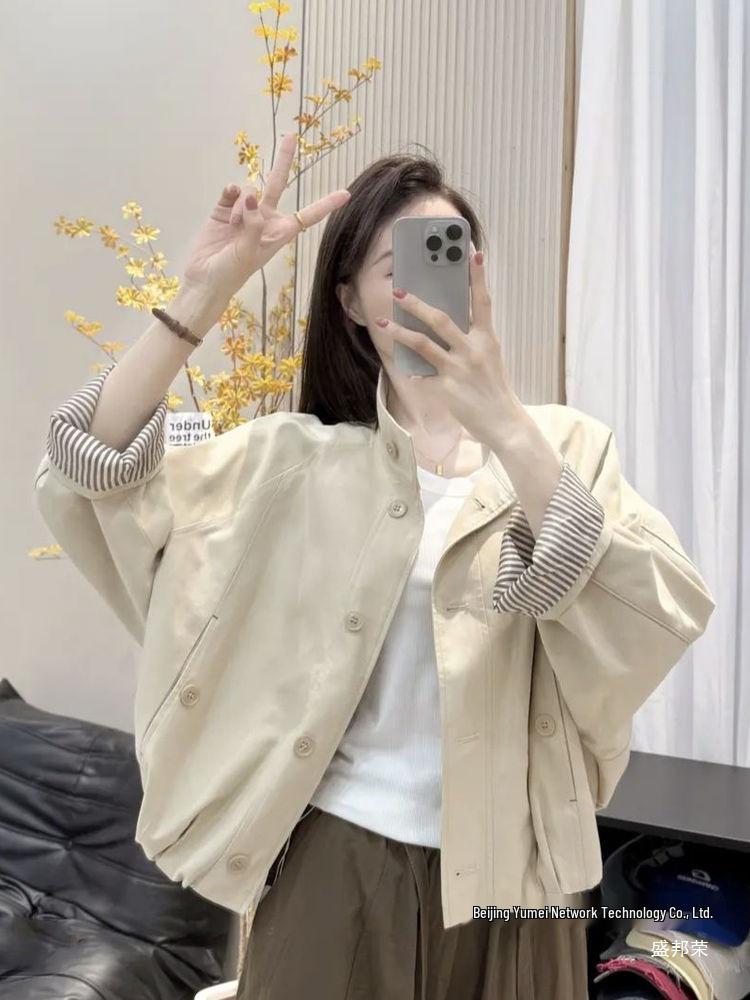 Women's European-Style Stand Collar Trench Coat - 2025 Casual and Loose Fit