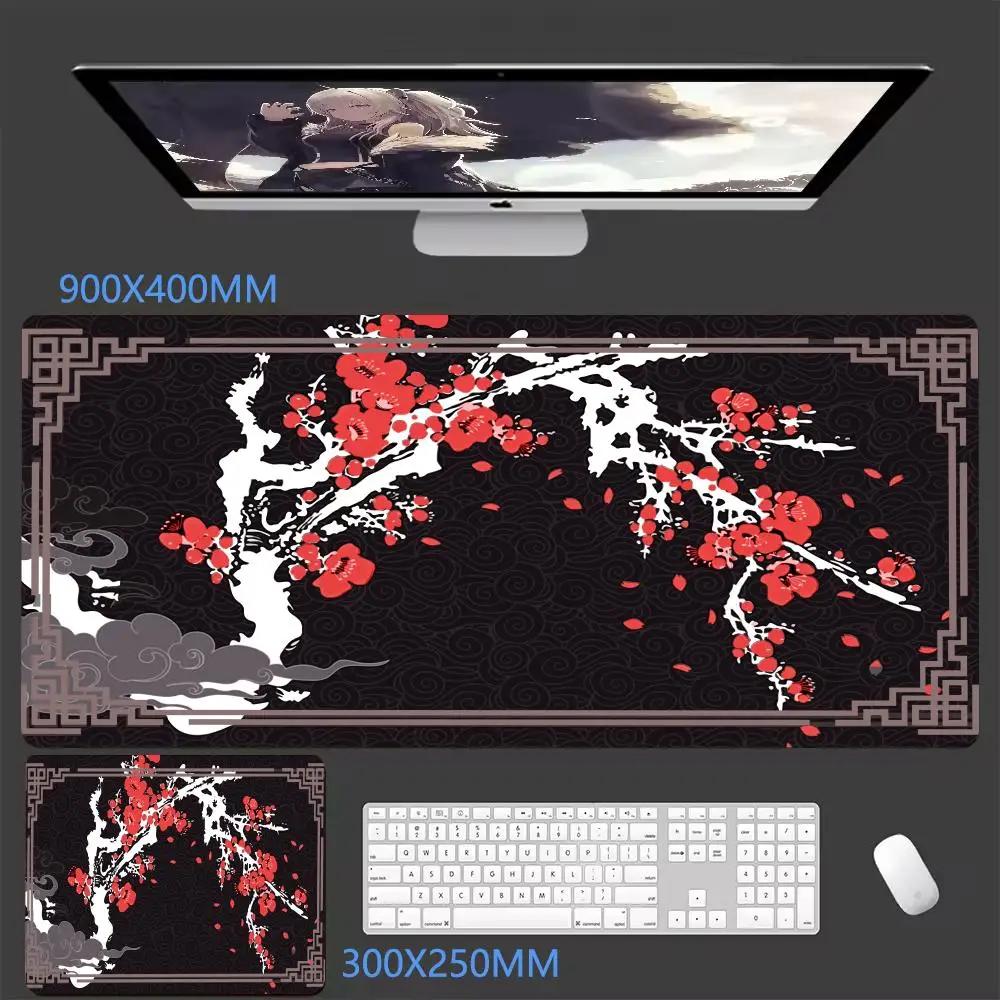 Plum BlossomCloud Extended Gaming MousePad Minimalist Oriental DeskMat NonSlip Keyboard Pad keyboard pad NonSlip