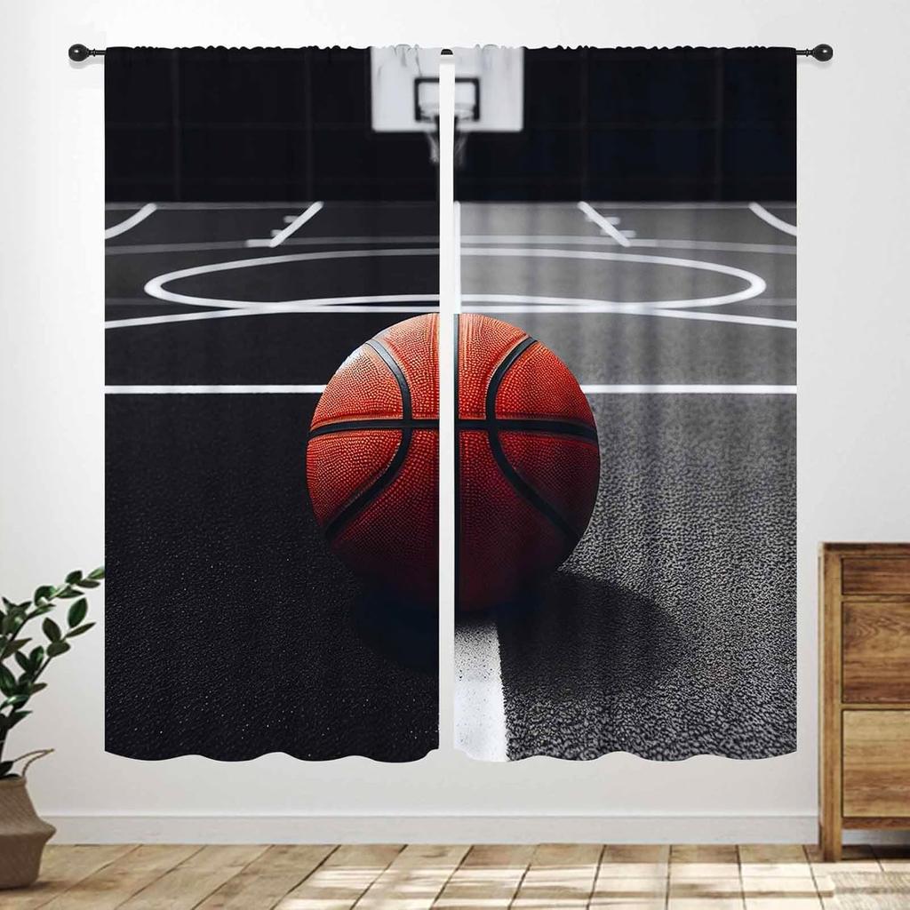 Basketball Curtains Teens Ball Sports Blue Red Flame Match Game Teen Boys Kids Bedroom Living Room Playroom Nursery Curtain For Sitting Polyester