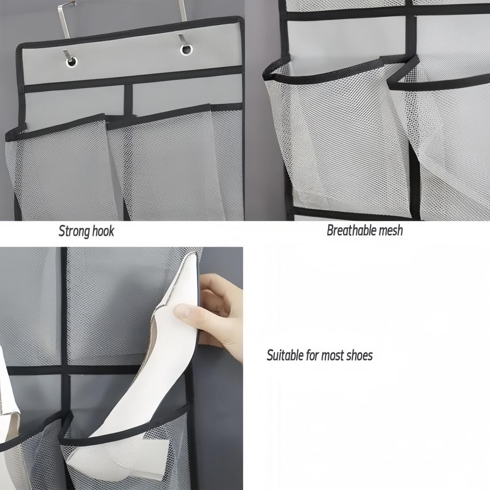 14Pockets Over the Door Shoe Organizer Large Mesh Pockets With 2 Hooks Transparent Fabric Shoe Rack Storage Bag For Bedroom