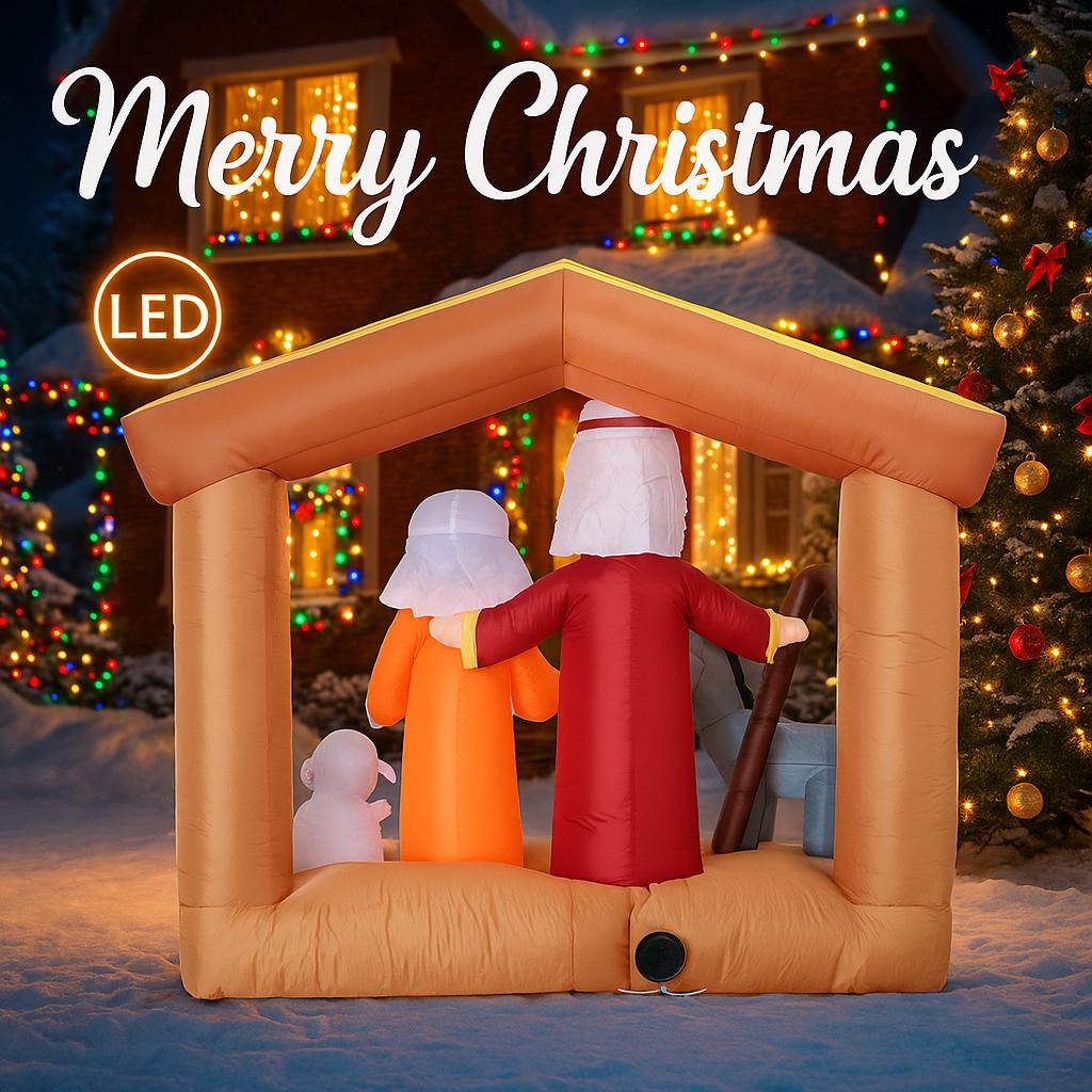 5.91FT Inflatable Toy Jesus Donkey Lamb Nativity With LED Lights Xmas Decorations for Yard Supplies Home Ornament Festive Gifts