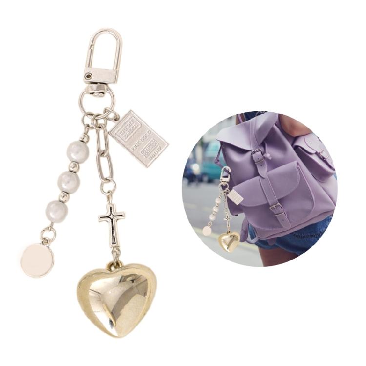 Sweet Bowknot Keychain Pendant Big Heart Charm Keyring for Purse Bag Backpack
