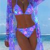 Three-piece Swimsuit with Sunscreen Cover, Trendy Beach Swimsuit Three-piece Set