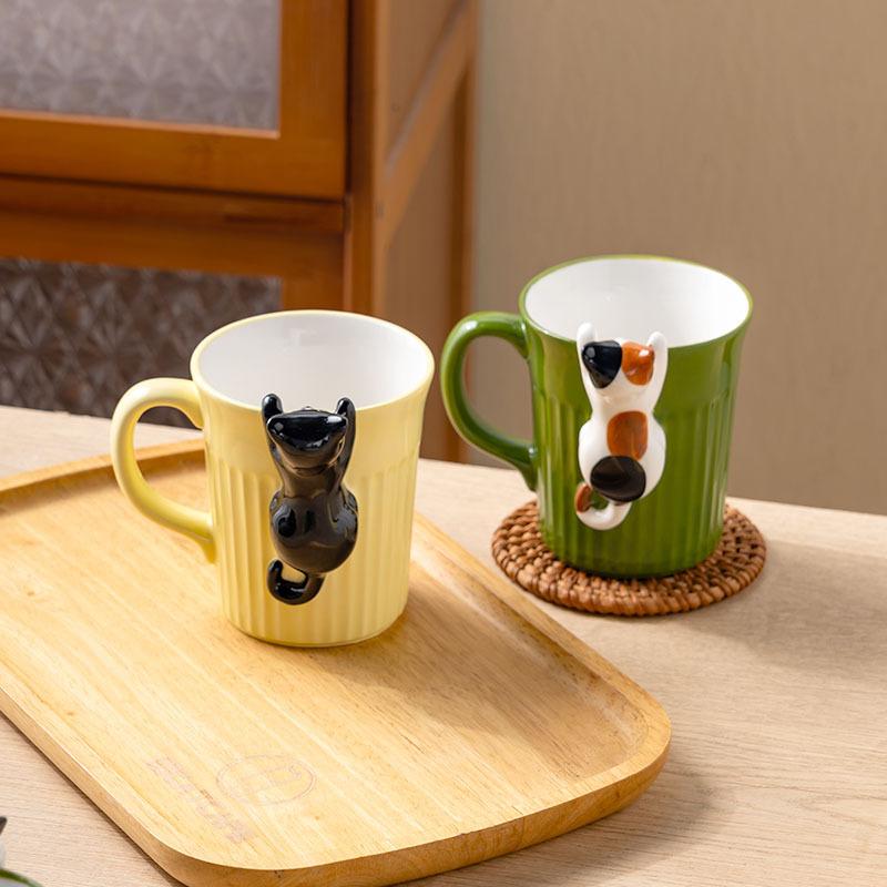 Cartoon Cute Cat Ceramic Cup Embossed Cute Water Cup Style Breakfast Cup Couple Cup High Value Mug