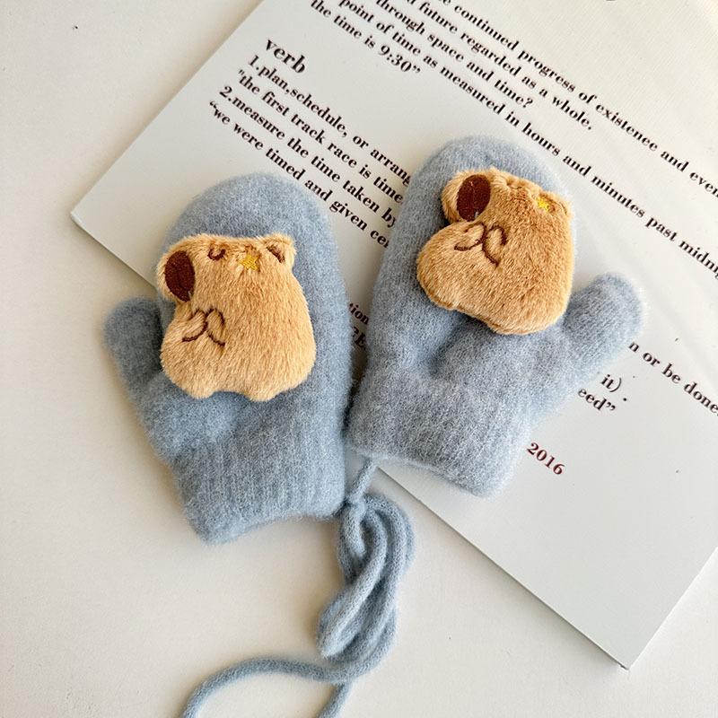 New Children's Gloves Autumn and Winter Korean Cartoon Cute Kapibara Velvet Thickened Warm Baby Gloves