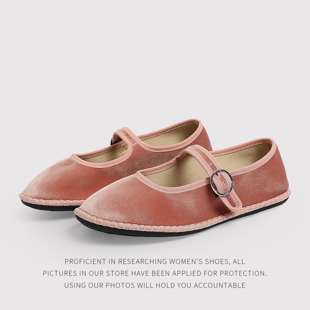 Velvet FlatSoled Cloth Shoes Women'S OneWord Buckle Design Mary Jane Women'S Shoes Korean Comfort