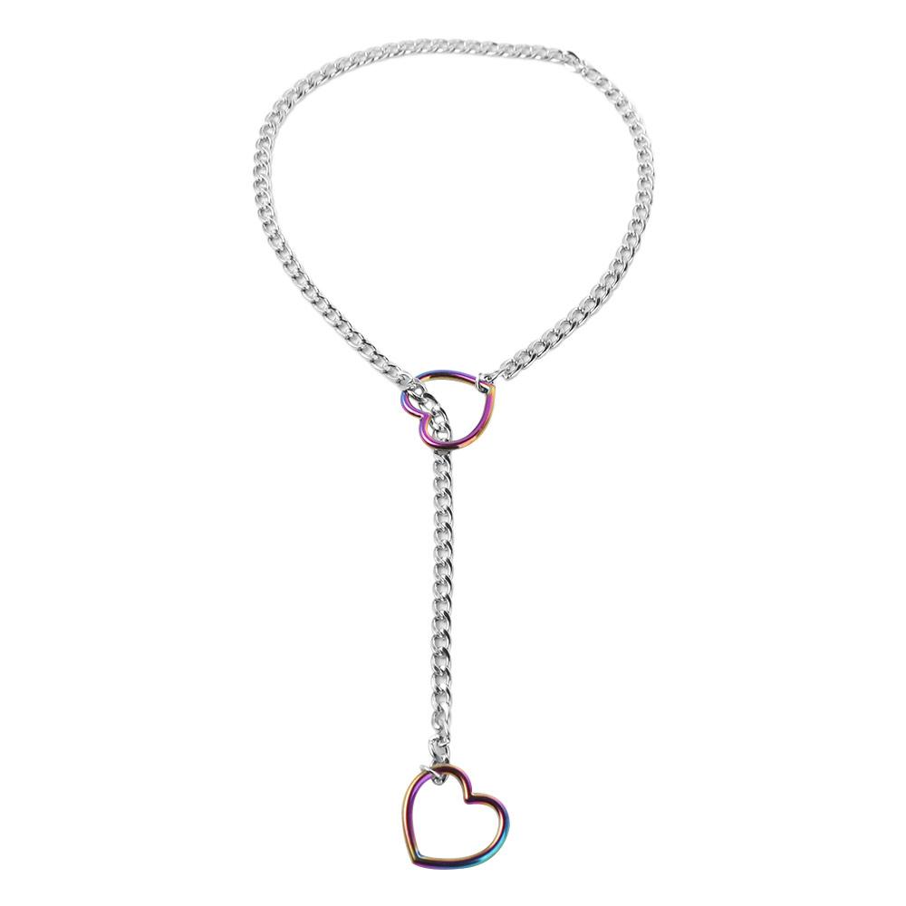 Long Heart-shaped Necklace Adjustable O-ring Clavicle Chain Fashion Cuban Link Necklace  Party Wear