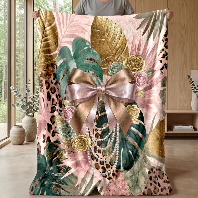 Leopard and Floral Elegance 2 Theme Blanket Lightweight Warm Flannel Blanket Decorative Throw Blanket for Home Decoration