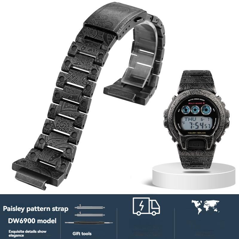 For Casio G-SHOCK Modified Metal Case Strap DW-6600 DW-6900 DW-6903 DW6900 Stainless Steel Retro Carved Watch Bezel Watchband