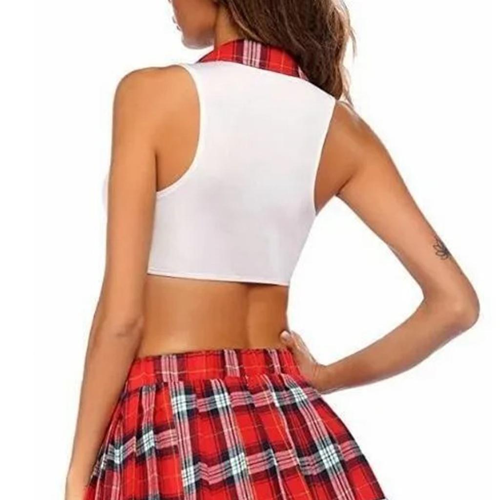 1 Set Roleplay Lingerie Set Soft Comfortable Charming Lace School Girl Lingerie with Short Skirt White M