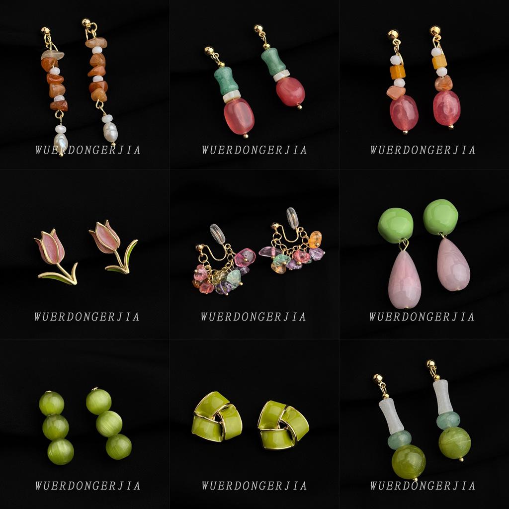 18K Gold Plated Clip-on Enamel Flower Earrings - Non-Pierced, High Color Retention