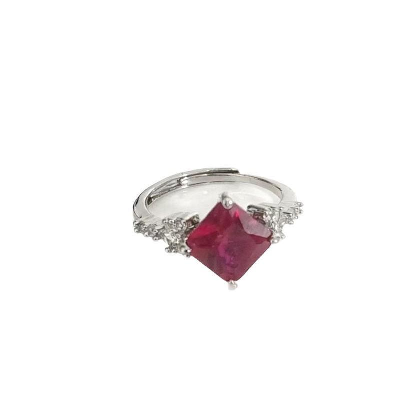 Jewelry Imitation Natural Ruby Emerald Square Ring Women'S Light Luxury Fashion Creative Color Treasure Ring