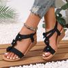 Fashion Retro Flower Decor Wedge Sandals for Women 2025 Summer Casual Non Slip Beach Shoes Woman Elastic Band Comfort Walking Sandalias