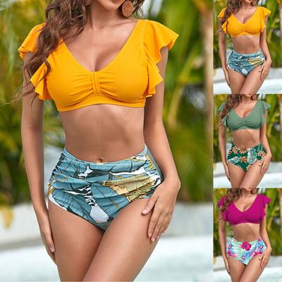 Sexy High Waist Ruffle Bikini Set Swimwear Women Lady Floral Female Push Up Swimsuit 2025 Summer Beach Wear Bahting Suit Biquini