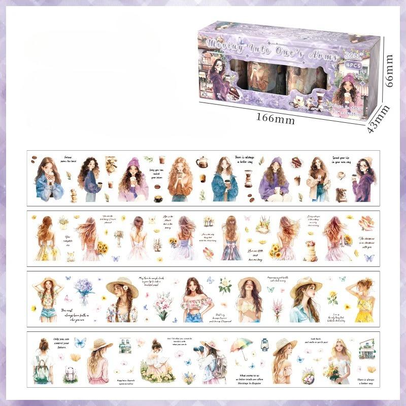 

4Rolls/2m Kawaii Cartoon Label Journal Female role Creative PET Tapes DIY Collage Scrapbooking Masking Tape Aesthetic Stationery