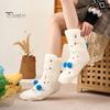 1 Pair Winter Floor Socks Cartoon Design Animal Embroidery Ultra Thick Fleece Keep Warm Mid-tube Non-slip Slipper Socks