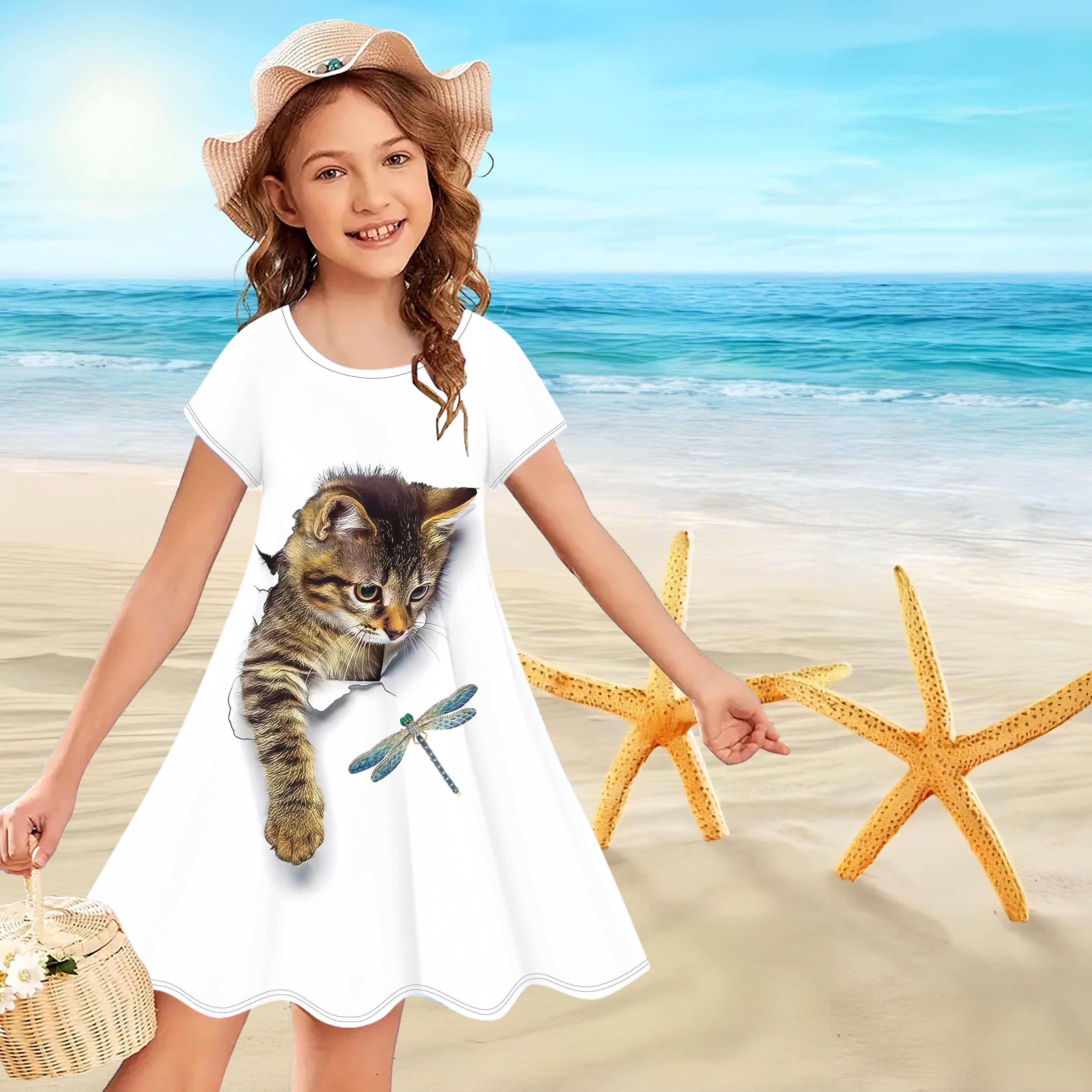 

Платья с 3D принтом золотого кота для девочек, детское праздничное платье принцессы без рукавов для девочек, платье на бретелях с 3D принтом 120 золотой