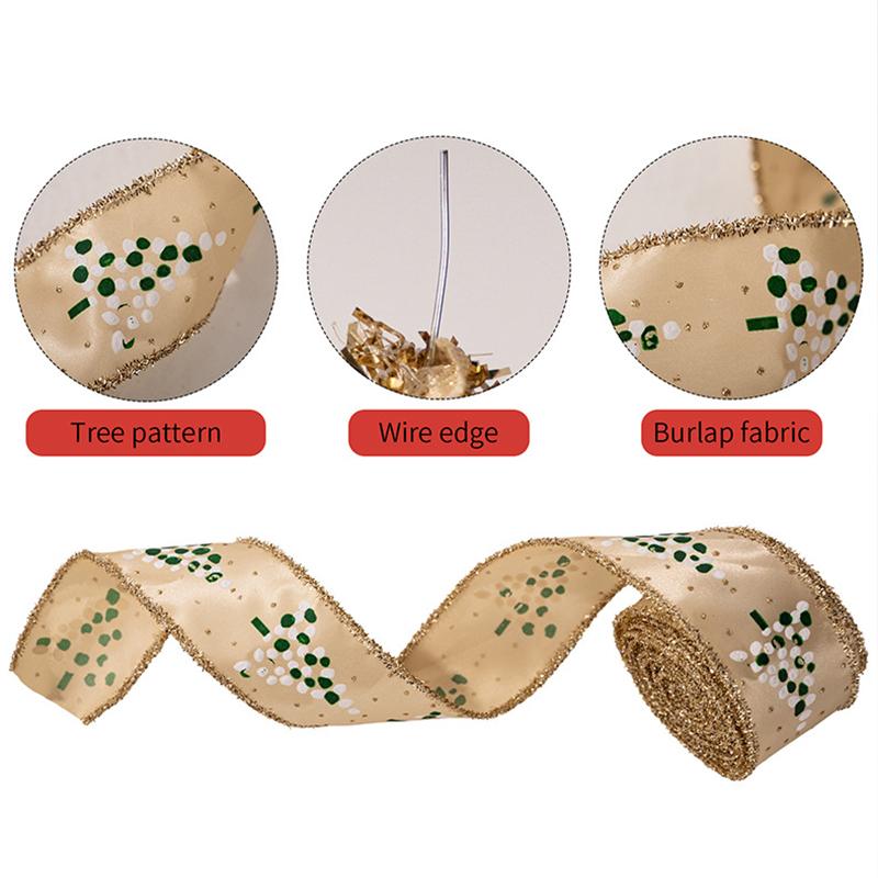 1PC Small Tree Pattern Festive Ribbon Embroidered Christmas Satin Ribbon 5mx5cm