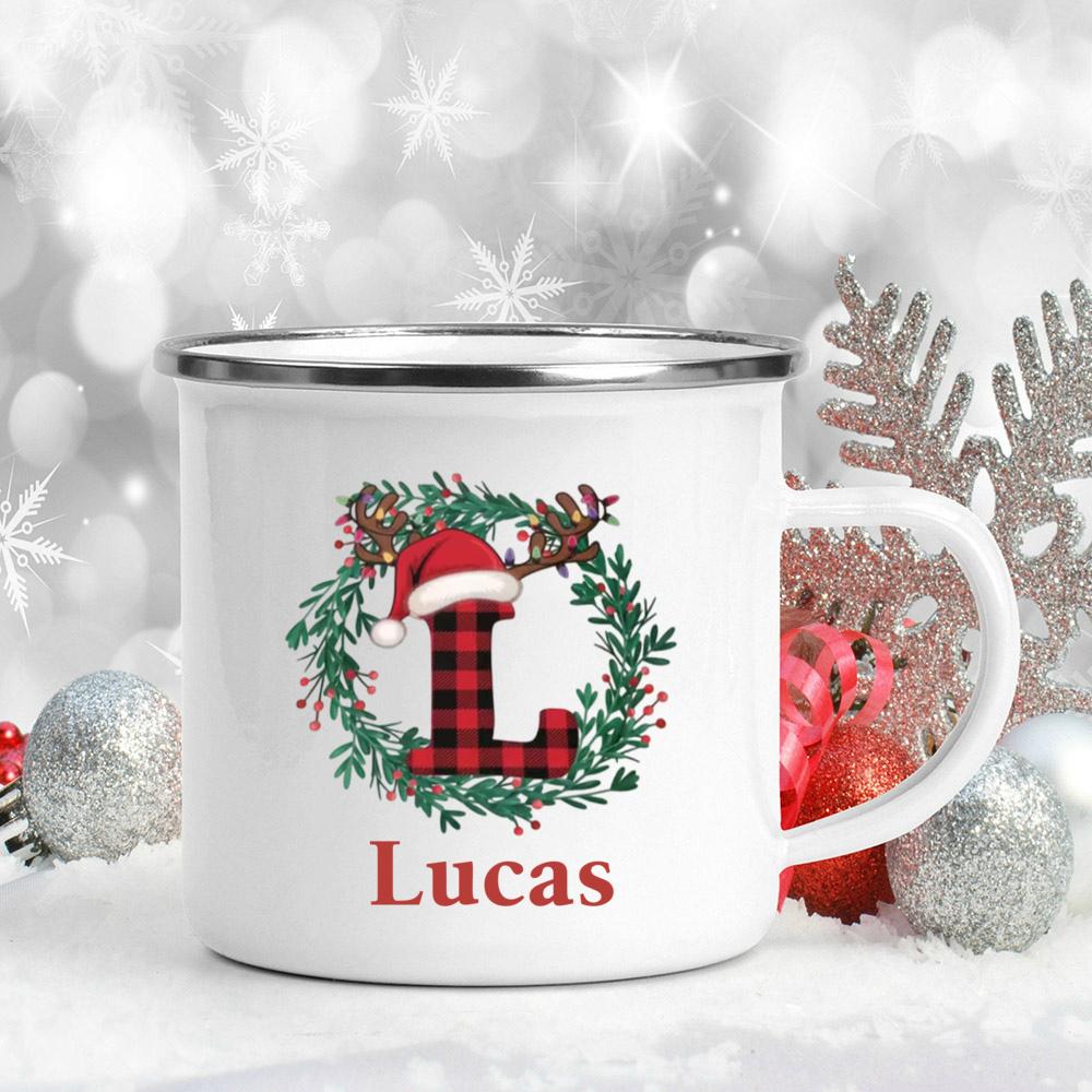 Personalized Christmas 26 Letter Pattern Mugs Custom Name Large Capacity Handle Cup Hot Chocolate Coffee Mug Christmas Gifts