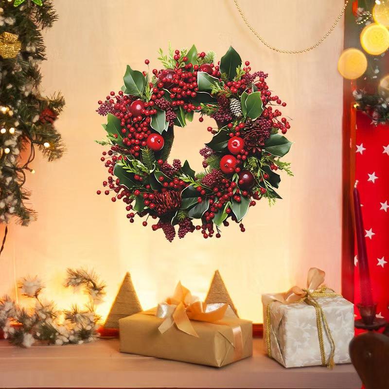 Christmas Wreath & Wall/Fridge Sticker Set: Pine, Cypress, Acacia Bean Design for Home Decor