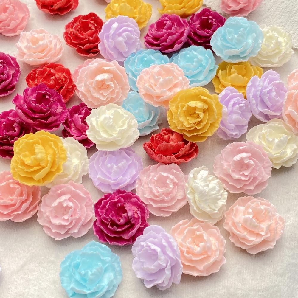 Resin Kawaii 3D Colorful Rose Flat back Flower Stone Scrapbook Figurines 10PCS DIY Bow Decor Accessories Crafts