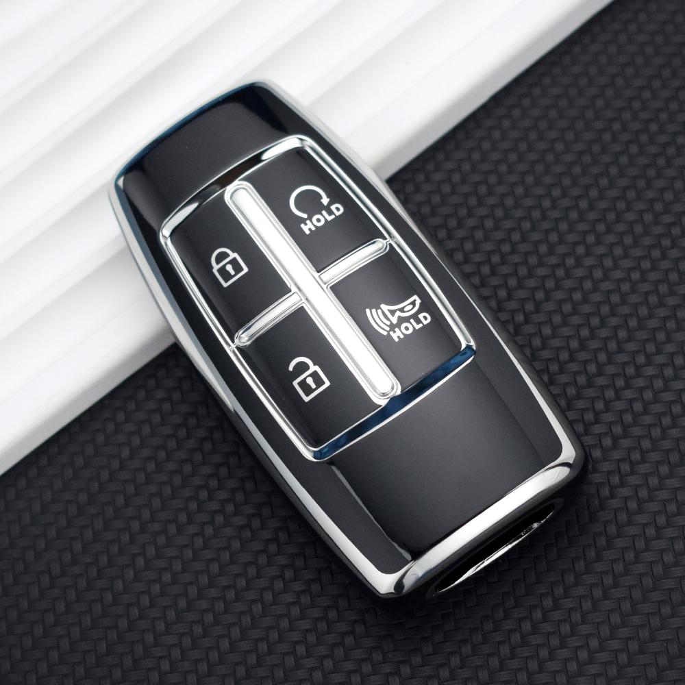 

TPU 4 кнопки защитный чехол для автомобильного ключа чехол для Hyundai Genesis G80 GV80 2019 - 2023 интеллектуальный бесключевой доступ пульт дистанционного управления чёрный