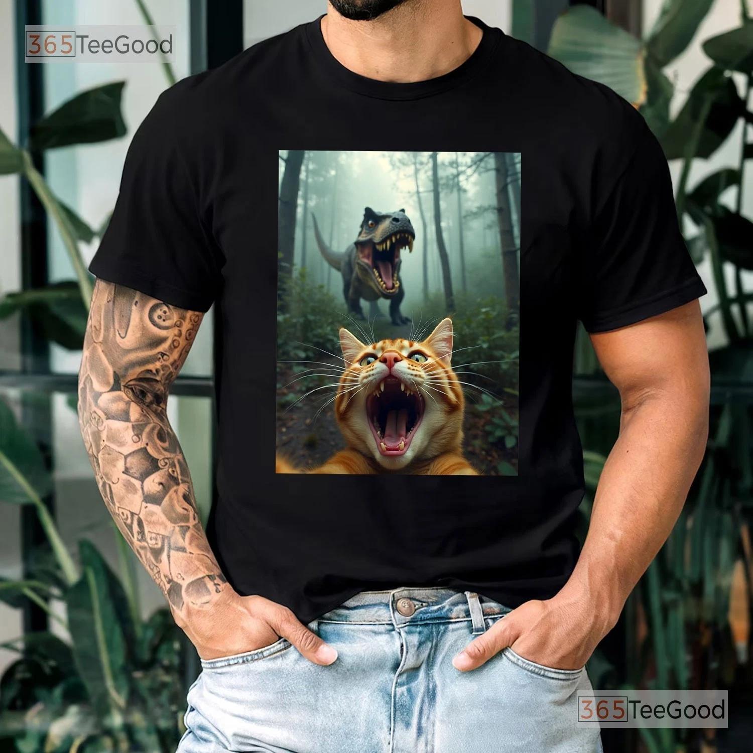 Cat Selfie With T-Rex Shirt, Funny Dinosaur And Cat T-shirt For Men Women S
