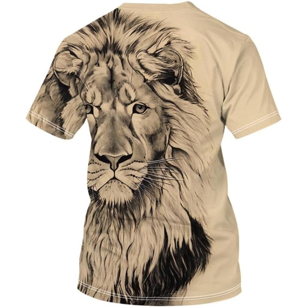 Vintage Lion Shirt Men Fashionable Round Neck Casual Tee Summer Short Sleeve T-Shirt for Men