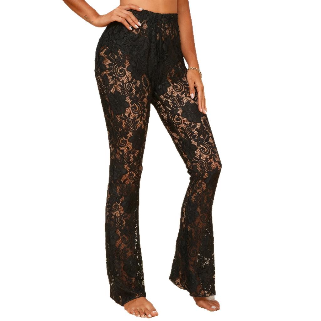 Casual Pants with Sexy Lace, Sheer and Flared Pants, Beach Pants, Long Pants for Women