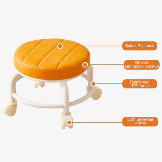Yousheng Low Rolling Stool with 360 Degrees Swivel Wheels Faux Leather Cushion Roller Seat Heavy Duty Rotating Mini Chair Seating Stool