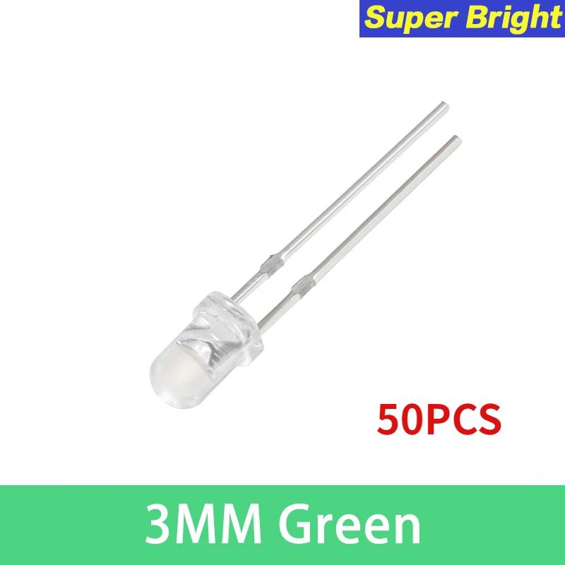 50/100 Stück Ultrahelle 3mm LED Leuchtdiode F3 Transparente LED Lampe Orange Gelb Weiß Grün Rot Blau DIY Kit