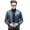 JINLUN Sheepskin Leather Rider Genuine Leather Jacket with Coat Men's Single-Breasted Jacket, Stand-Up Collar, Fall/Winter (L, Blue)