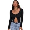 Spring and Summer New Long-sleeved Open-button Cardigan Top, Sexy Button-knitted T-shirt