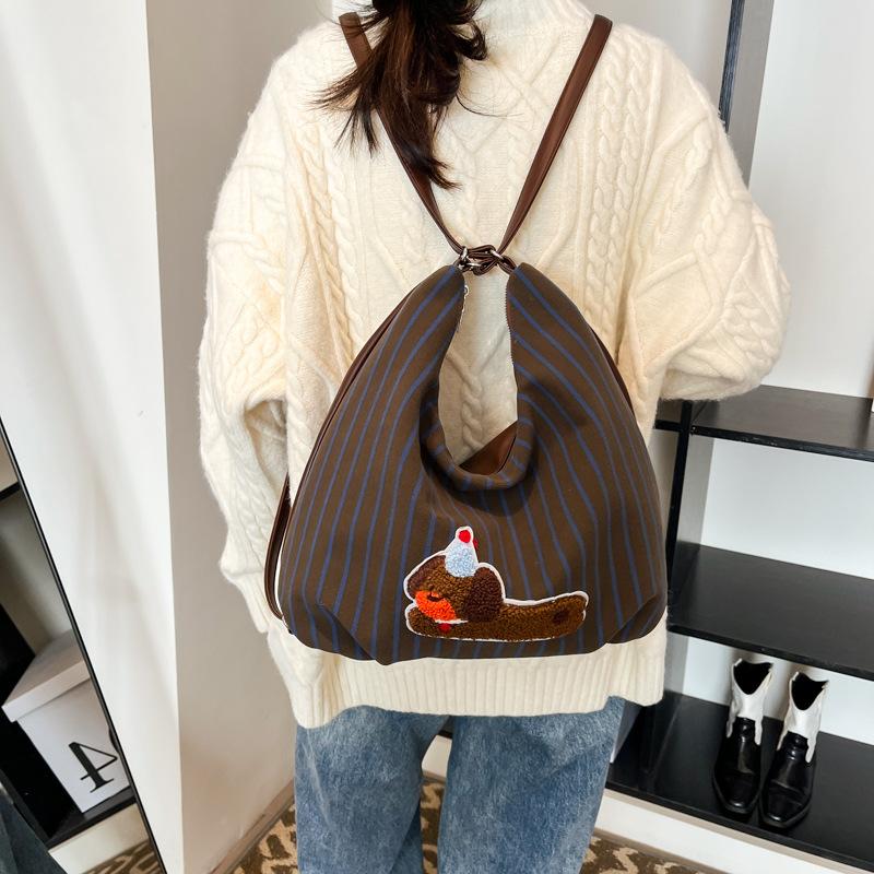 Letter Blue and White Striped Canvas Bag Casual Lazy Wind Large Capacity Shoulder Crossbody Armpit Bag Tote Bag