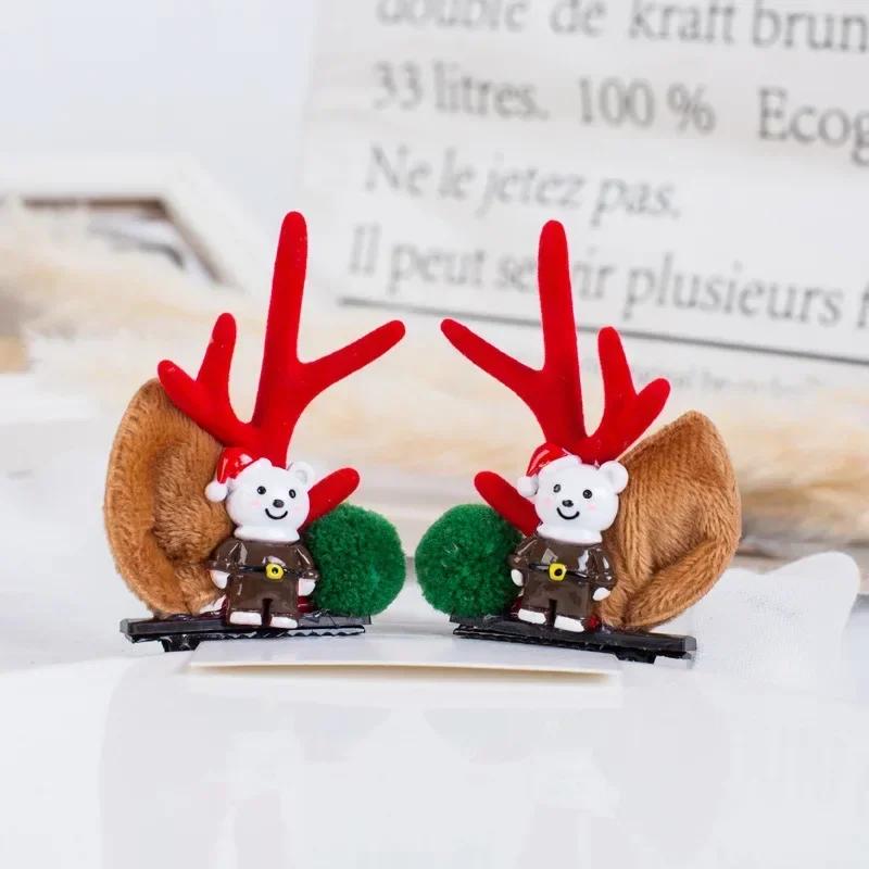 2pcs Christmas Hairpin Cute Antler Deer Ear Hair Clips Santa Claus Snowman Barrettes for Girls Headwear Women Hair Accessories