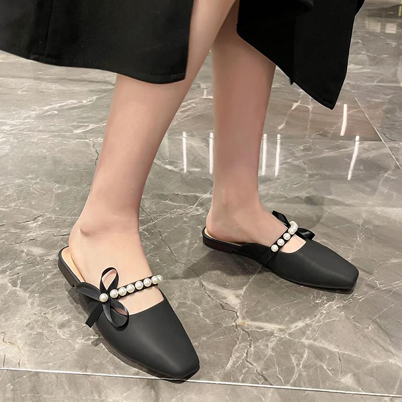 

Fashion 2025 New Summer Pearl Elegant Casual Sandals and Slippers Fashionable Comfortable Shoes 35 чёрный