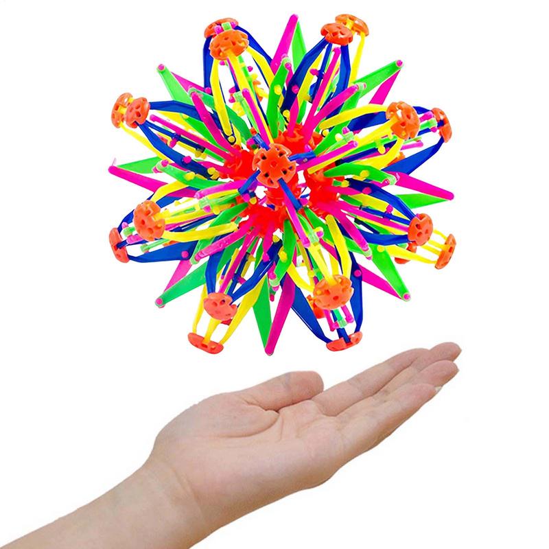 Bunter, aufblasbarer Zauberball für Kinder, teleskopierbar, zum Werfen, Treten und Dehnen – ein interaktiver Ball für draußen.
