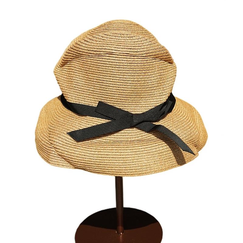 Japanese Pleated Straw Hat Women'S Summer Shading Sun Protection Beach Casual Hat Box Hat Irregular Sun Hat