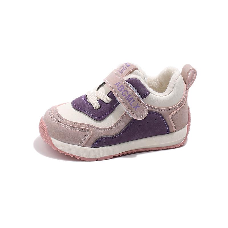 2025 Spring Girls' Soft Sole Baby Sports Shoes with Warm Velvet Toddler Cotton Design