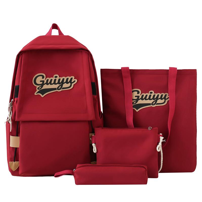 

Набор из четырех предметов Рюкзак Женский Рюкзак с надписью Мужской Большой вместимости Студенческий Школьный рюкзак красный