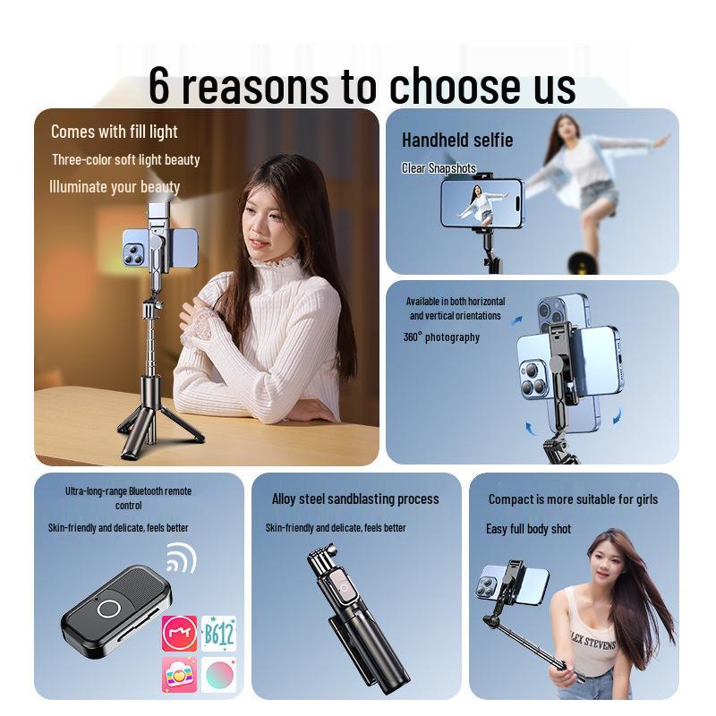 Portable Bluetooth Selfie Stick with Fill Light and Tripod
